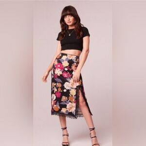 NWT Band of Gypsies Lilou Satin Floral Lace Slip Midi Skirt Small